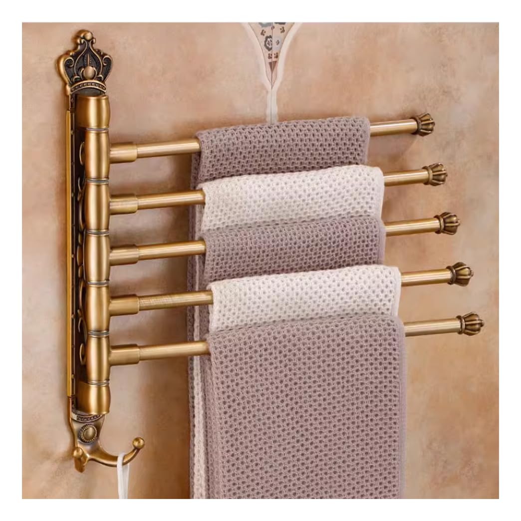 LMYSXAOZ Vintage Gold Swivel Towel Rack - Metal Brushed Finish Swing Out Bar Space Saving Swinging for Bathroom Wall Mounted Holder Organizer gold-5Bar