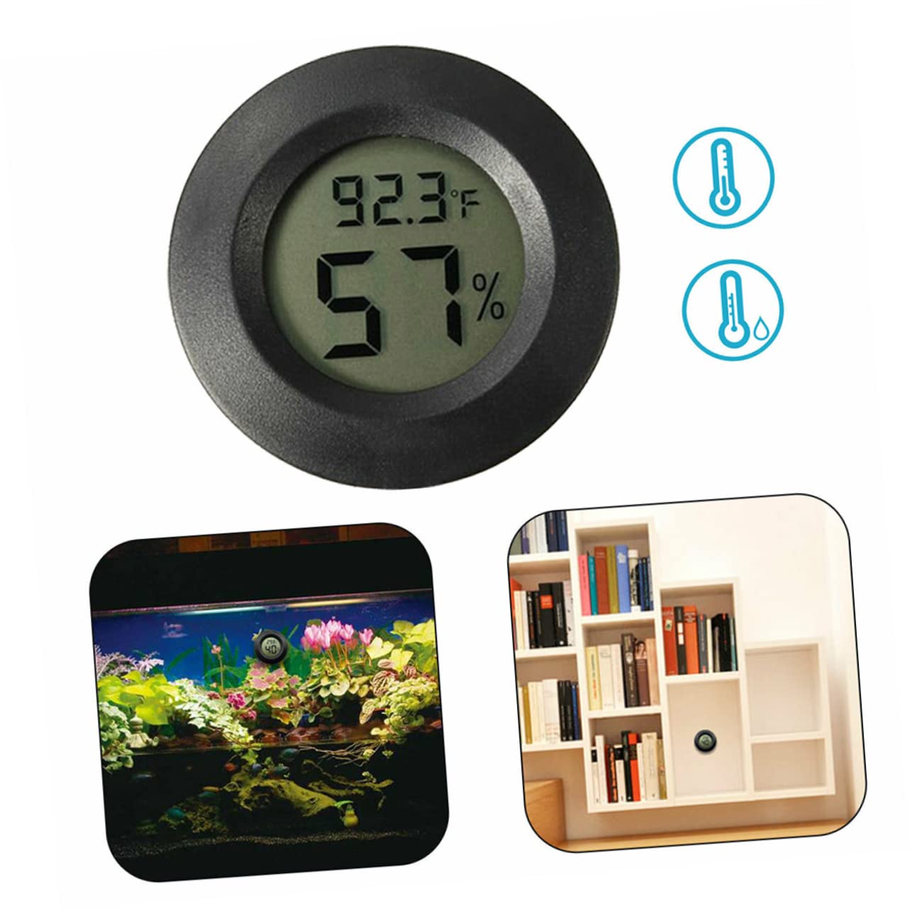 HEMOTON 3 Set Termometro Indice di umidità per I Rettili Accessori per Rettili Vivaio Casa Contatore di Temperatura Digitale Igrometro per Serra Black 4 Pezzi*3