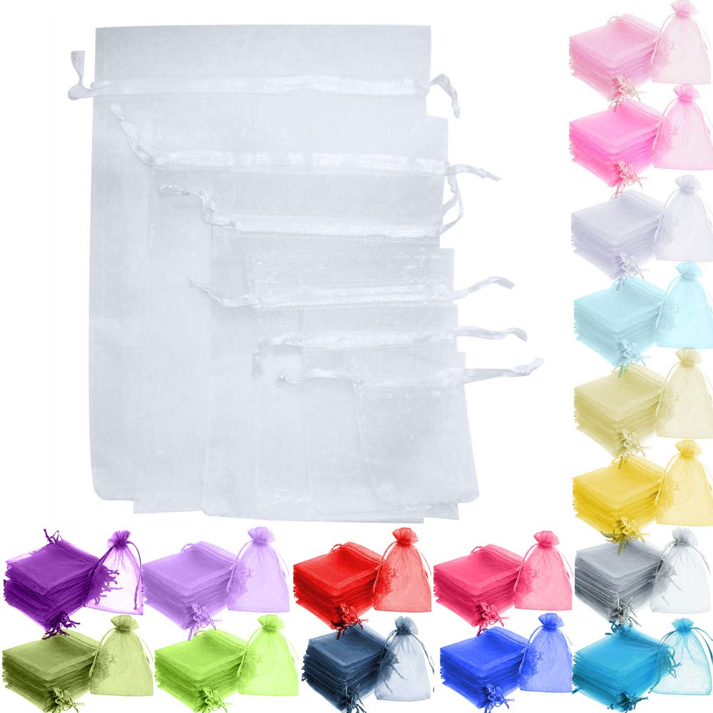 Time to Sparkle 200 Pcs Organza Gift Bags - White 5x7cm