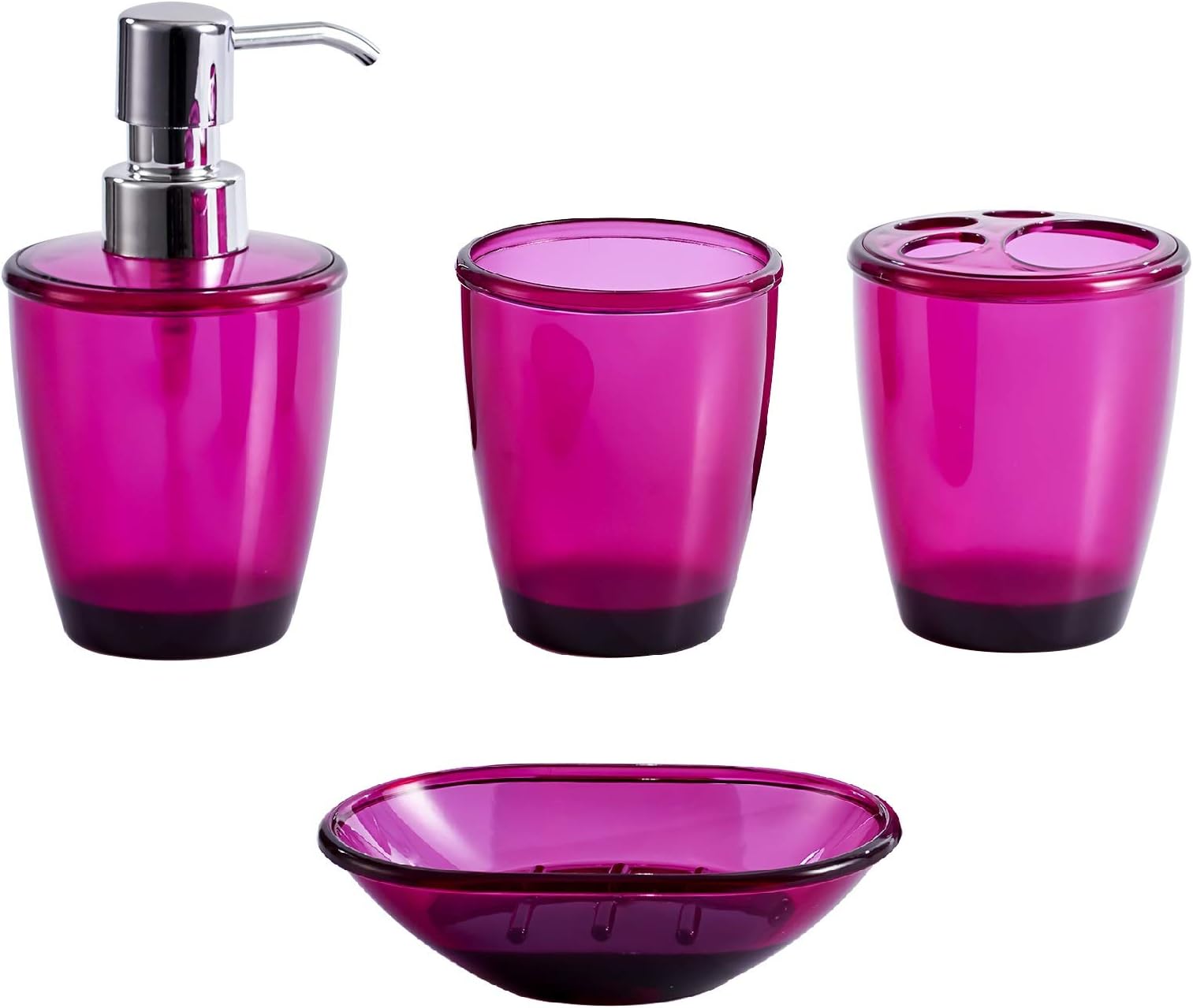 Novel Solutions Modern Violet Acrylic Bathroom Accessories 4Piece Set Dispenser, Toothbrush Holder, Tumbler and Soap Dish, Large