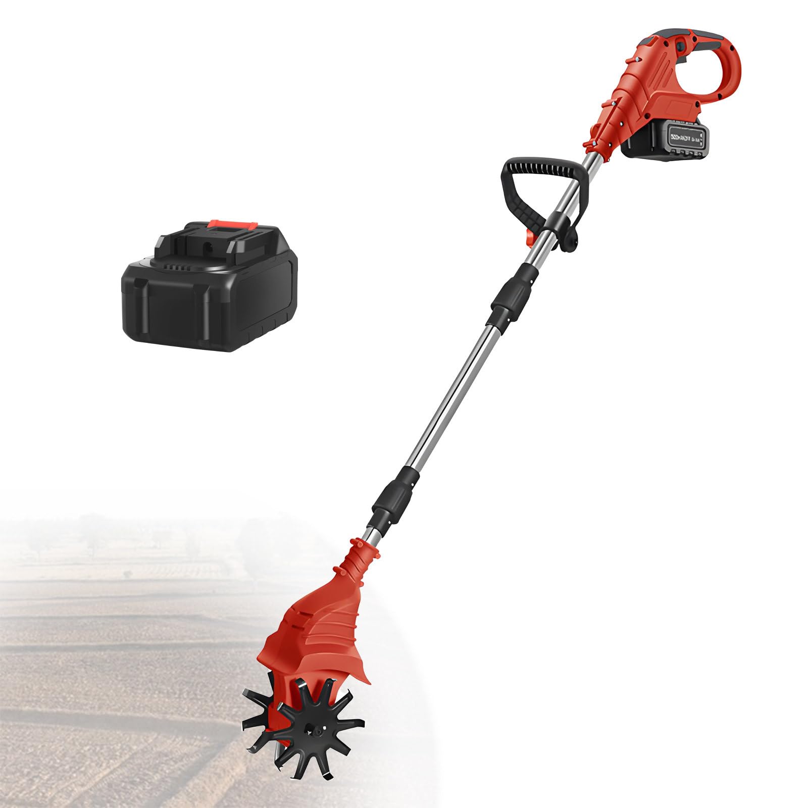 Akumulatorowa Elektryczna Glebogryzarka, Glebogryzarka 21v Z Akumulatorem 4000 Mah, Z 1 Lub 2 Akumulatorami – Glebogryzarka Z PodwóJnym/Czterema Ostrzami,Red-DualBlades-1battery