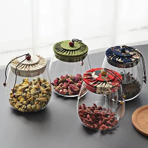 Snminetal Glass Storage Tea Jars-With Sealed Unique Design Bamboo Lids - Clear Glass Bulk Food Storage Canister For Serving Tea, Coffee, Spice, Candy, Cookie Storage Tank (White) #TOP3