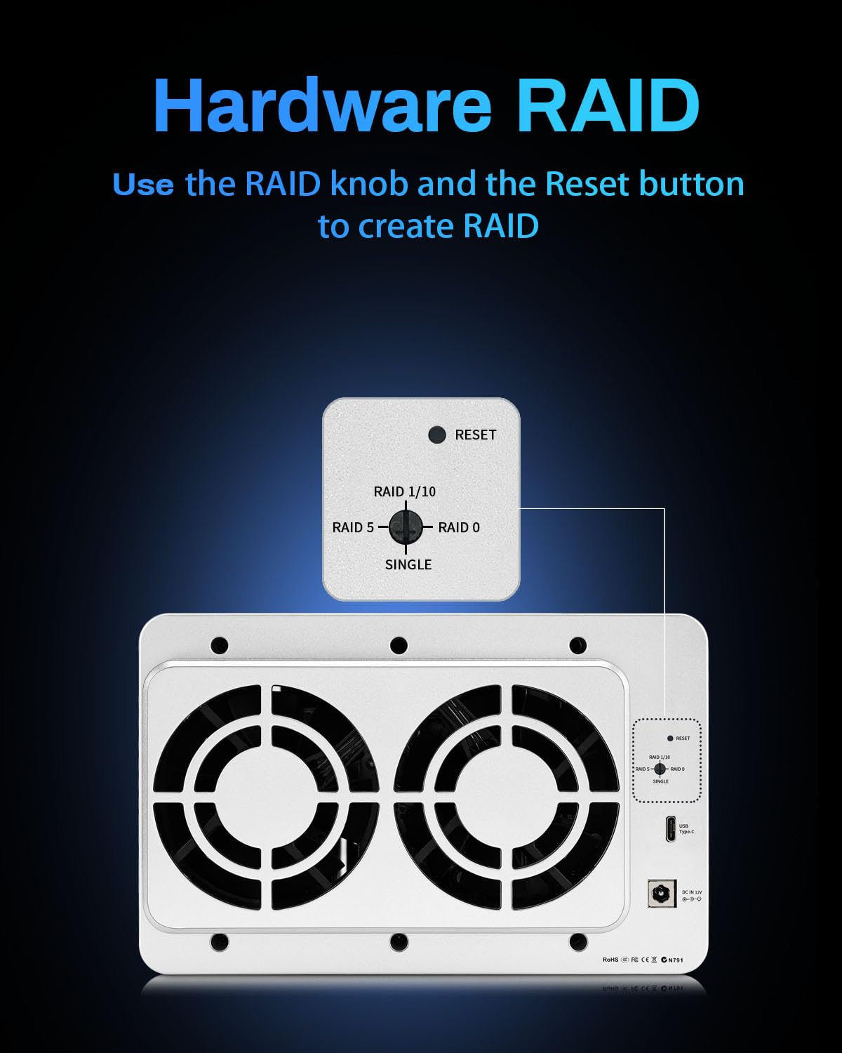 TERRAMASTER D5-310 - Caja de Disco Duro de 5 bahías con Hardware Raid Compatible con Raid 5, 0, 1, 10, Individual, USB 3.1 Tipo C, Software de Respaldo de Almacenamiento de conexión Directa Incluido