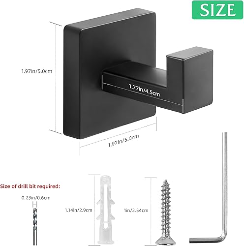 Miniatura 6 de Ganchos para toallas, gancho para bata, gancho para abrigos, acero inoxidable, resistente, para baño, cocina, dormitorio, paquete de 2 unidades,