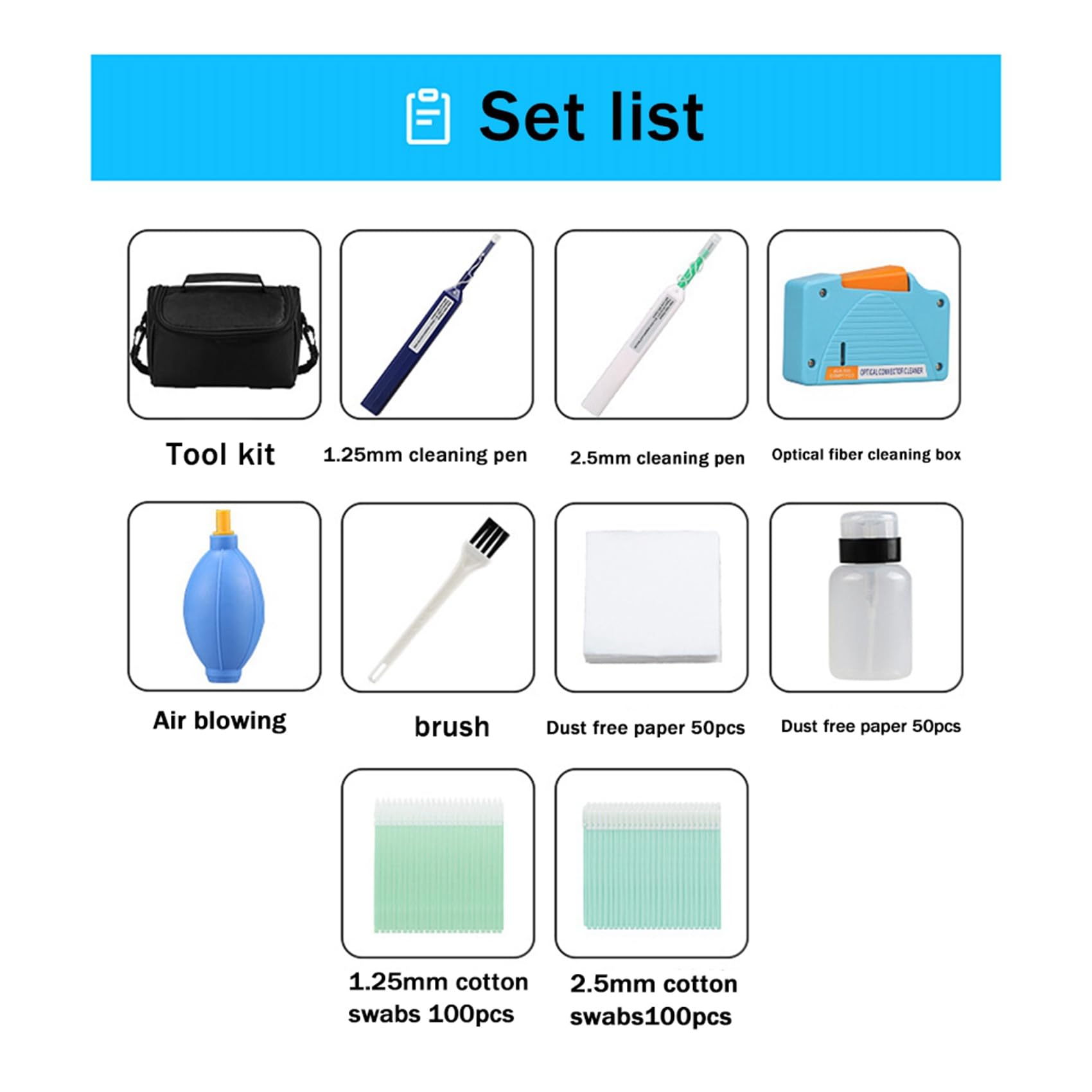 Kit de Limpieza de Fibra Óptica de 40 Piezas Herramienta de Limpieza de Fibra Óptica con Casete de Limpieza de Fibra para Conectores LC