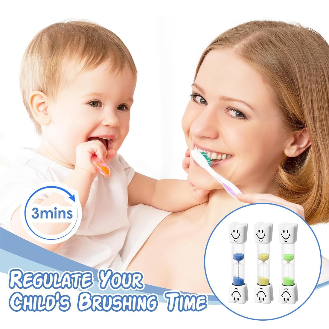 2 Pezzi Clessidra 3 Minuti, Clessidre da 3 Minuti per Bambini, Timer per Spazzolatura Denti con Design Divertente, Clessidre Colorate e Sicure per Cucina, Studio e Esercizio