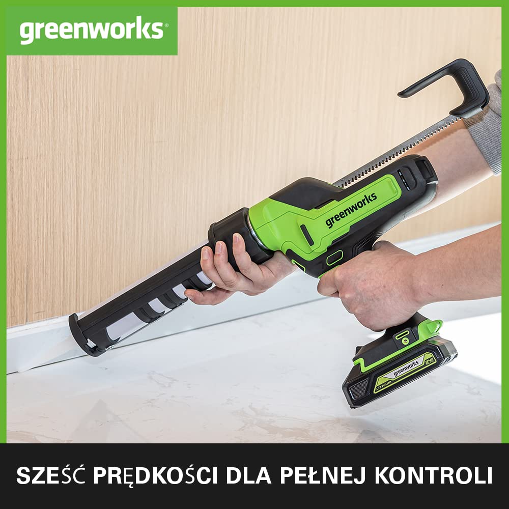 Greenworks G24CG Elektryczny Pistolet do Silikonu, Siła 2900N, 6 Prędkości, Zapobiega Kapaniu, BEZ Baterii i Ładowarki 24V