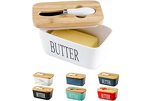 Classic Porcelain Butter Dish with Bamboo Lid and Butter Knife