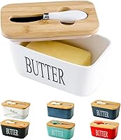 Hasense Porcelain Butter Dish with Bamboo Lid & Knife - Airtight Countertop Keeper for East/West Coast Sticks, White