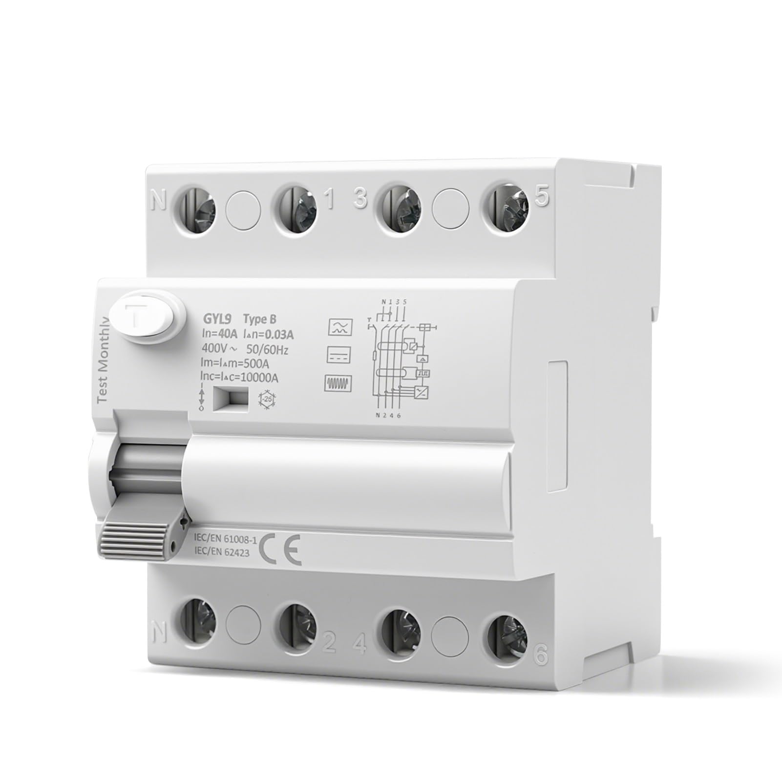 Jadeshay Przełącznik różnicowy typu B 40A 30mA AC400V RCCB różnicowy wyłącznik obwodu magnetycznego do systemów fotowoltaicznych i przemysłowych stacji ładujących(400V 40A 30mA)