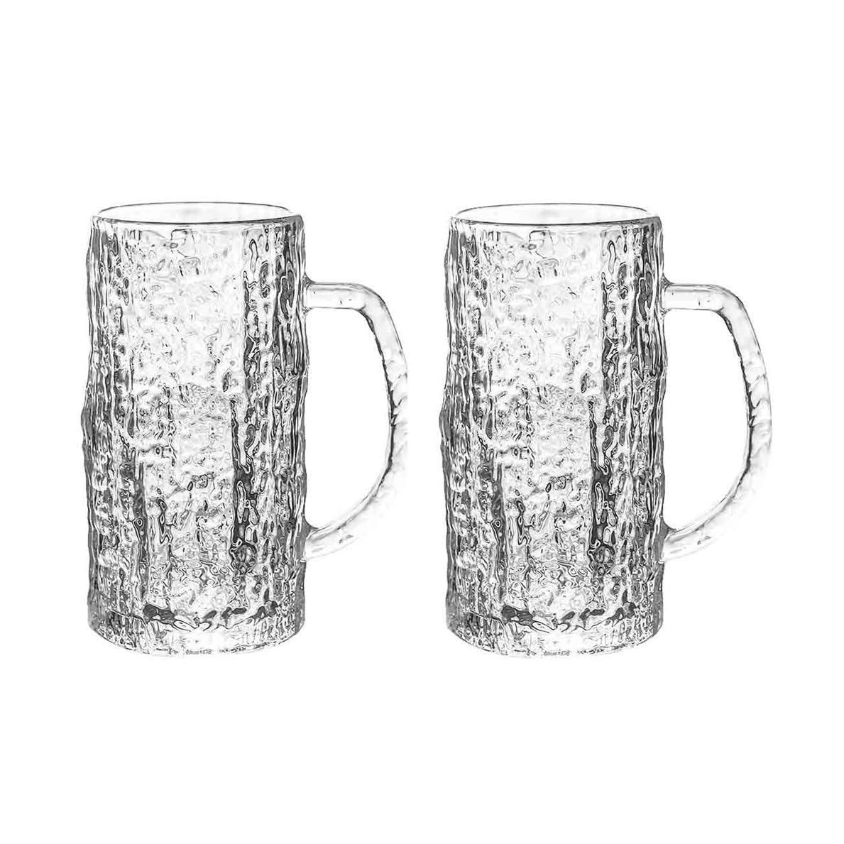birene Glasbecher Bierkrug-Set mit 2 Gläsern, 16 oz, mit Rindenmuster, geprägt und dick