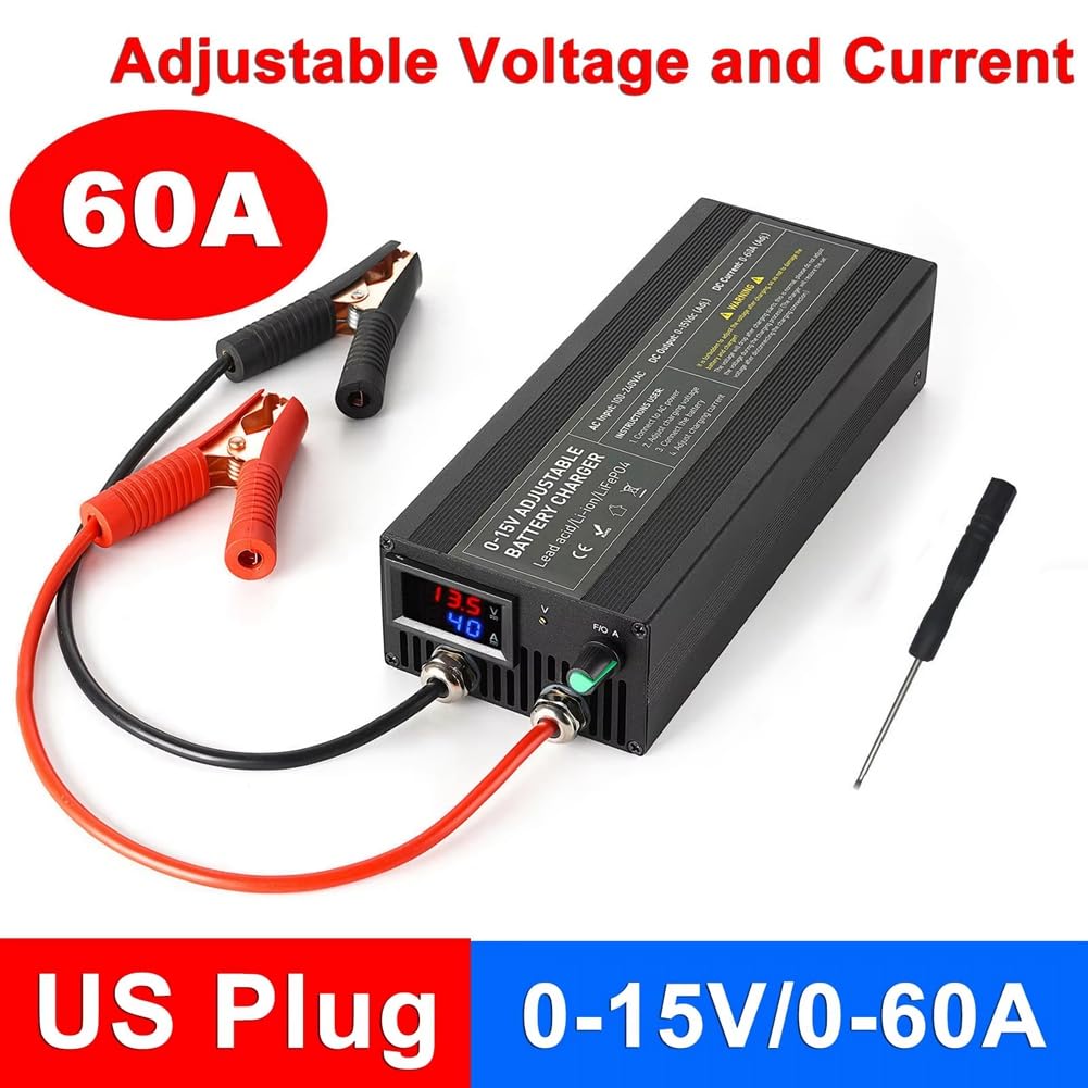 Cargador Lifepo4 de 60 A, Carga Rápida de Batería de Litio de 0 A 15 V para Automóvil, Adaptador de Alta Potencia de 12,6 V, Enchufe de la UE