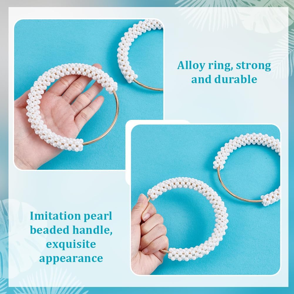 PH PandaHall 2pcs Purse Handles Pearl Beaded Handles Round Handbag Handles Decorative Short Handle Vintage Style Replacement Purse Chain for Bag Making Handmade Crochet Bag 4.8 Inch, White - Image 3
