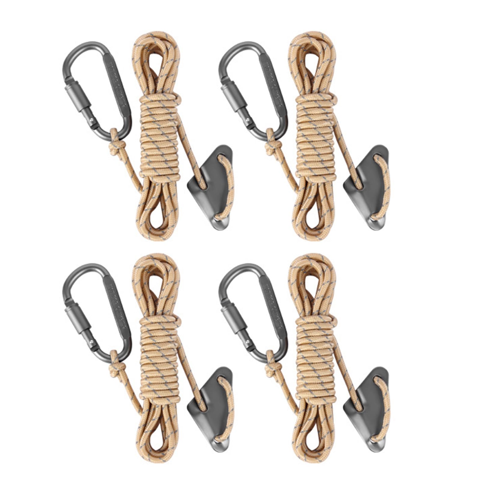 4Pcs Reflective Tent Guy Rope Outdoor Tent Guide Rope with Locking Carabiner Clip Winds Line for Awning Camping Enduring Winds Line with Aluminum Guy Tensioner