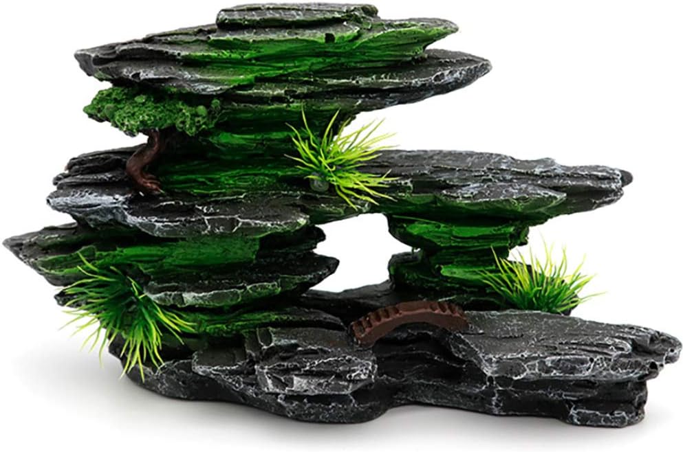 ZYYRT Aquarium Mountain View Decoration Resin Fish Tank Tree Rock Cave Underwater Landscape Scenery Ornament for Small Fish Shrimp to Hide