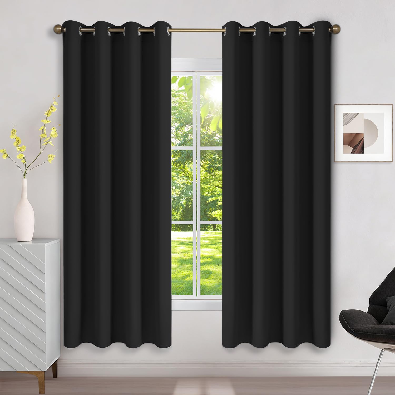 Runyéla Verdunklungsvorhänge mit Ösen Gardinen 2er Set, Vorhänge Blickdicht Thermovorhang Hitzeschutz, Ösenvorhang Thermogardine für Schlafzimmer Wohnzimmer Blackout Curtain