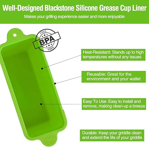 Miniatura 7 de Blackstone - Paquete de 2 forros de silicona para tazas de grasa de 36, 28, 22, 17 pulgadas, bandeja de grasa reutilizable, accesorios Blackstone,