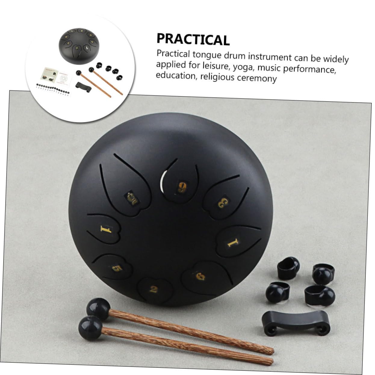 Tamburo Etereo Portatile Xb06 Grande Nero per Esibizione | Strumento a Percussione per Principianti, Metallo e Legno, Yoga e Suono