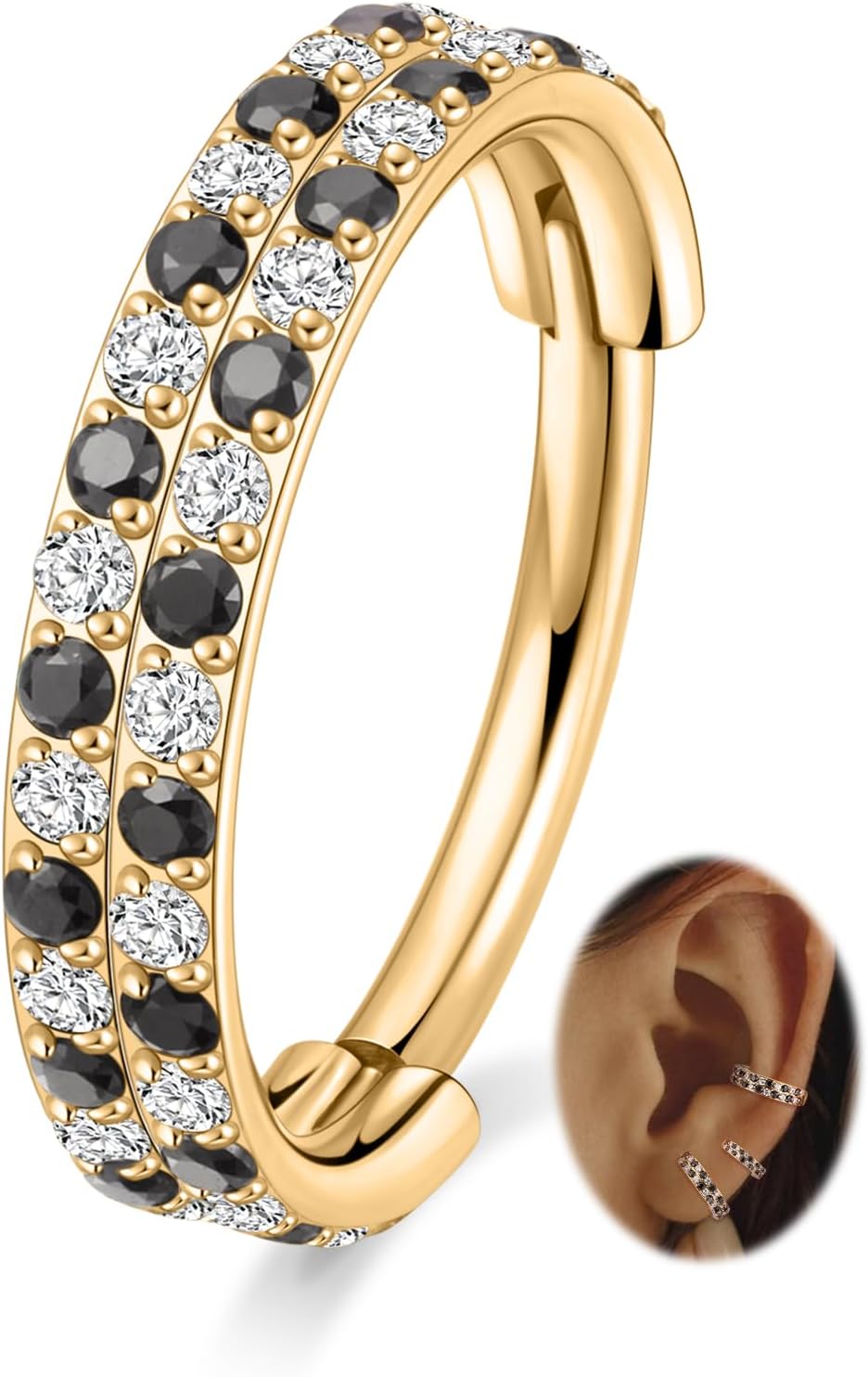 PEAKLINK 16G Checkerboard Conch Piercing Jewelry 316L Surgical Steel Cartilage Helix Earring Septum Jewelry Hinged Segment Tragus Rook Daith Lobe Lip Piercing 8mm 10mm