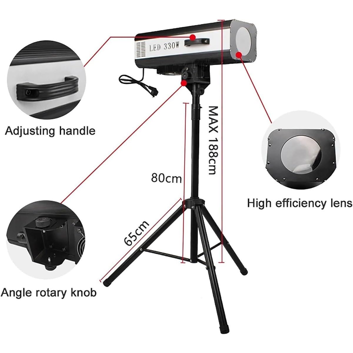 Bühnenscheinwerfer, 330 W LED-Scheinwerfer, Verfolgerscheinwerfer, manuelle Steuerung, Bühnenlicht, einstellbare Blende, DJ-Wash-Licht mit Ständer, professionelle Performance-Lichter(660w)
