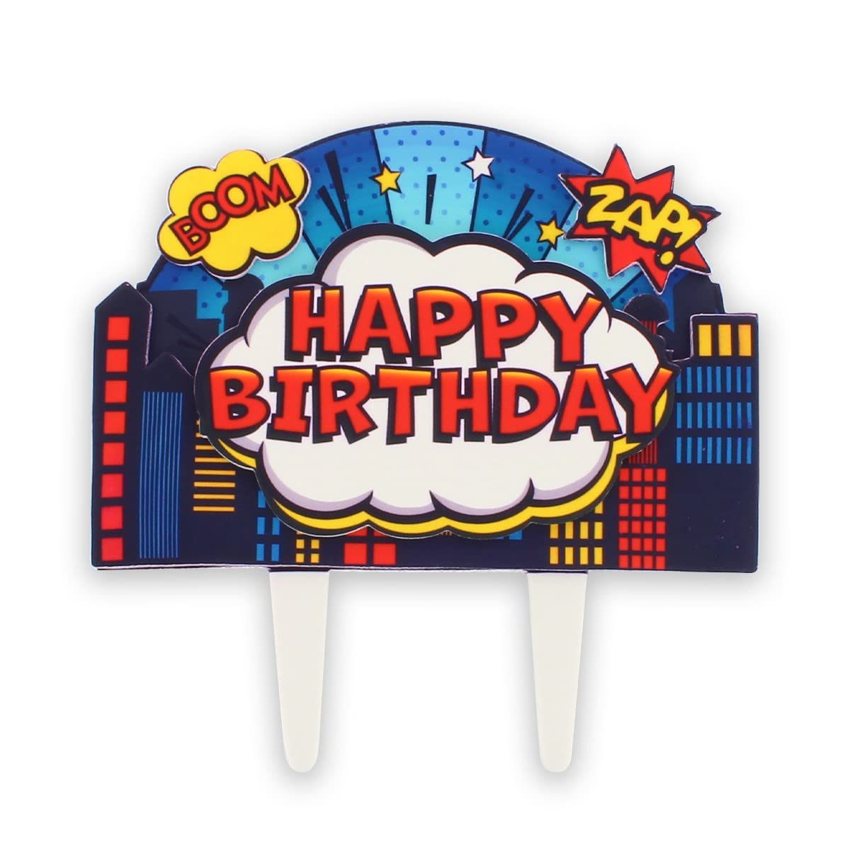Culpitt Gumpaste Superhero HAPPY BIRTHDAY Cake Topper, 160mm, 3 Layer Decoration For a Fun, Colourful Time-Saving - 160 x, 21381, Multicolour