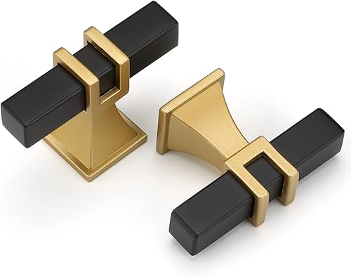 Haliwu Paquete de 20 pomos para gabinete, pomos negros y dorados, pomos de gabinete de cocina, pomos de cajón, pomo de barra en T, accesorios de