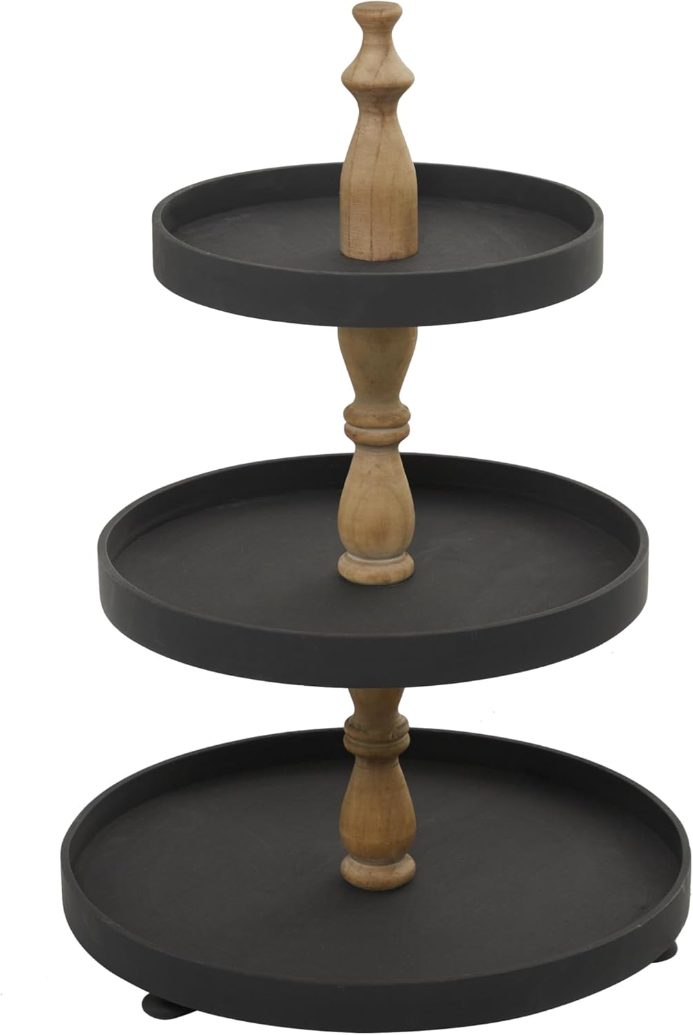 Deco 79 Wood 3 Level Tiered Server with Wood Post, 16" x 16" x 24", Black