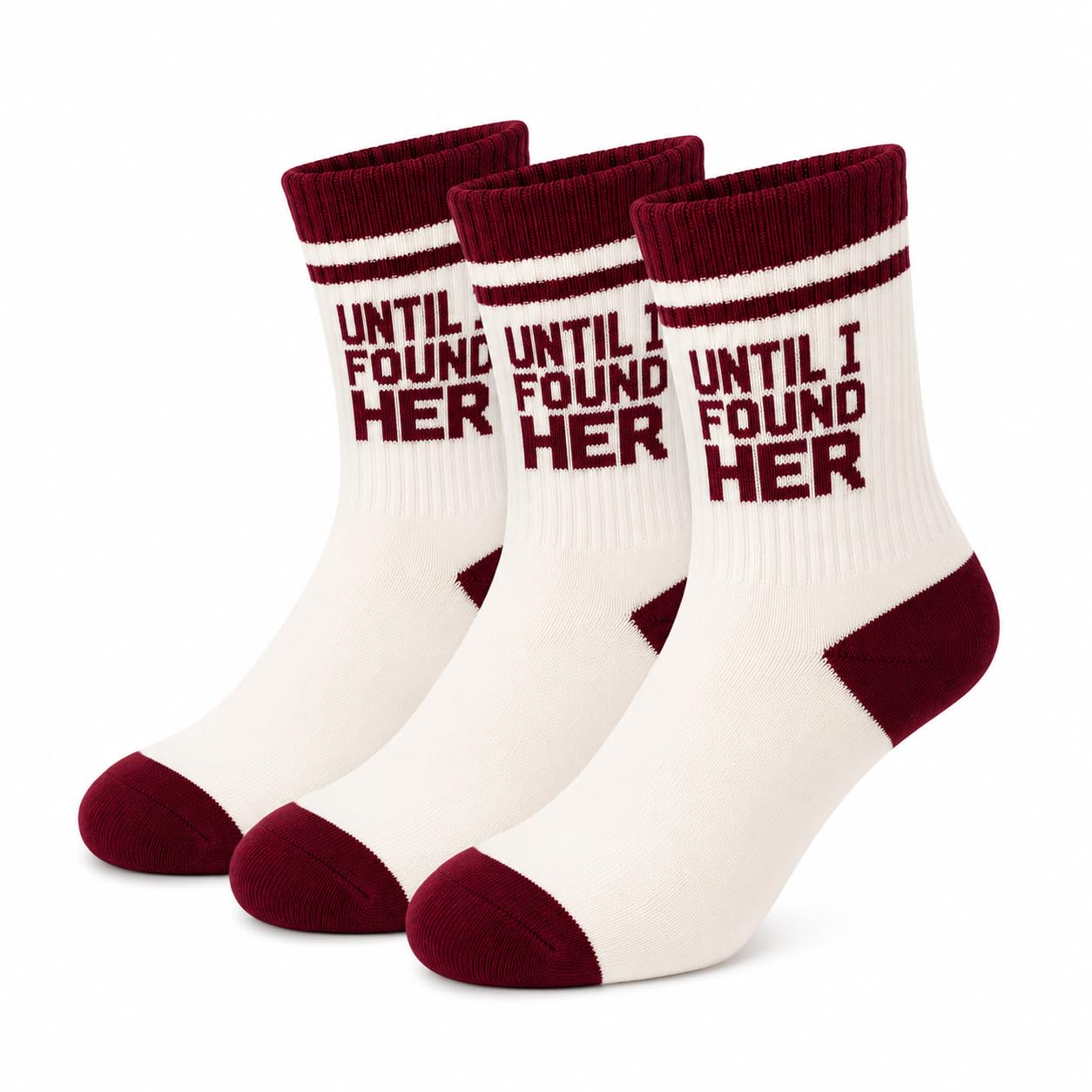 plusox Until I Found Her' Crew Socks, Ivory and Maroon, Premium Cotton, Streetwear Aesthetic, Unisex, Pack of 3-picture-26
