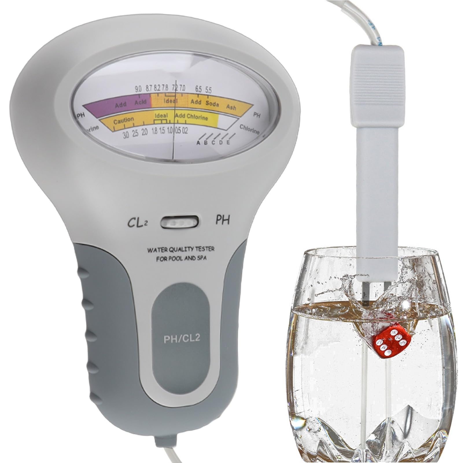 BuyWeek Testeur PH CL2, Testeur de Qualité de l'Eau PH CL2 Affichage Clair Haute Précision avec Cylindre de Mesure pour Piscine et Spa
