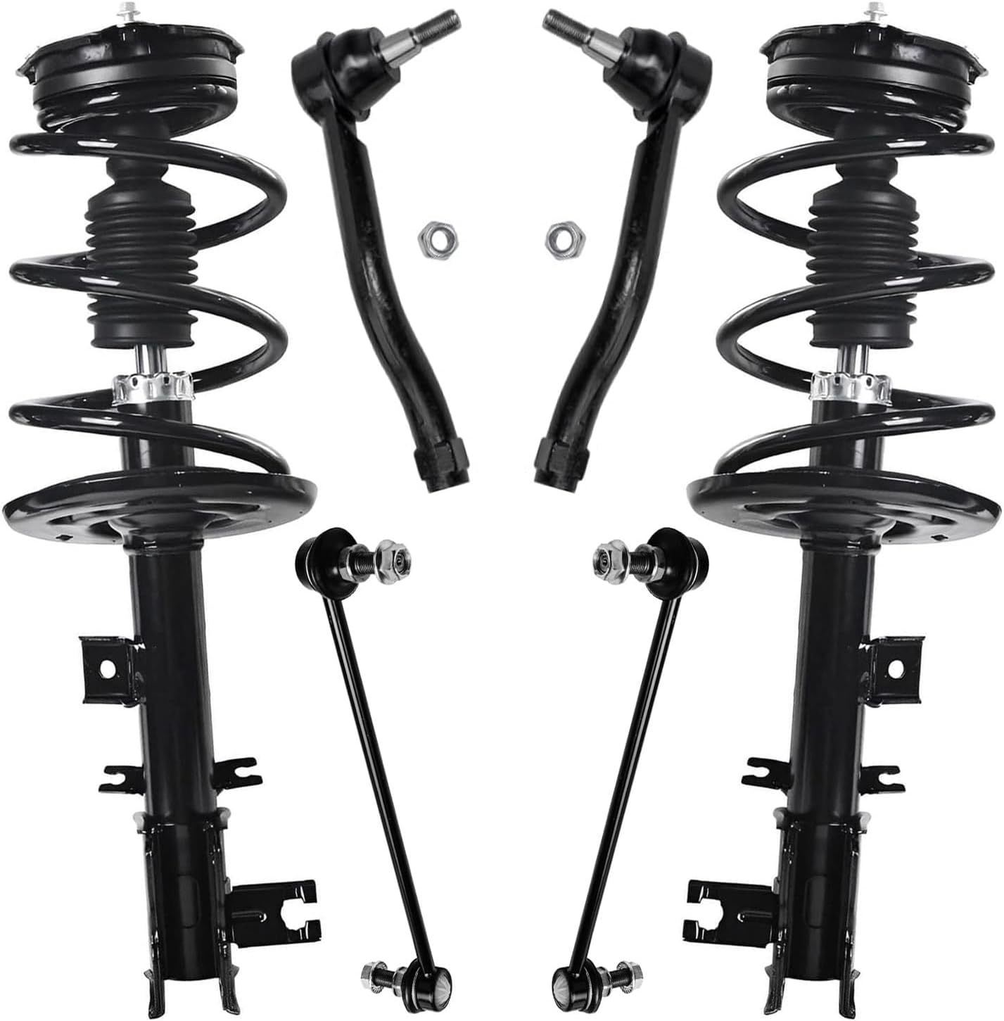 Detroit Axle - Front Struts w/Coil Springs Sway Bar End Links Outer Tie Rods Replacement for 2009-2012 Nissan Murano FWD