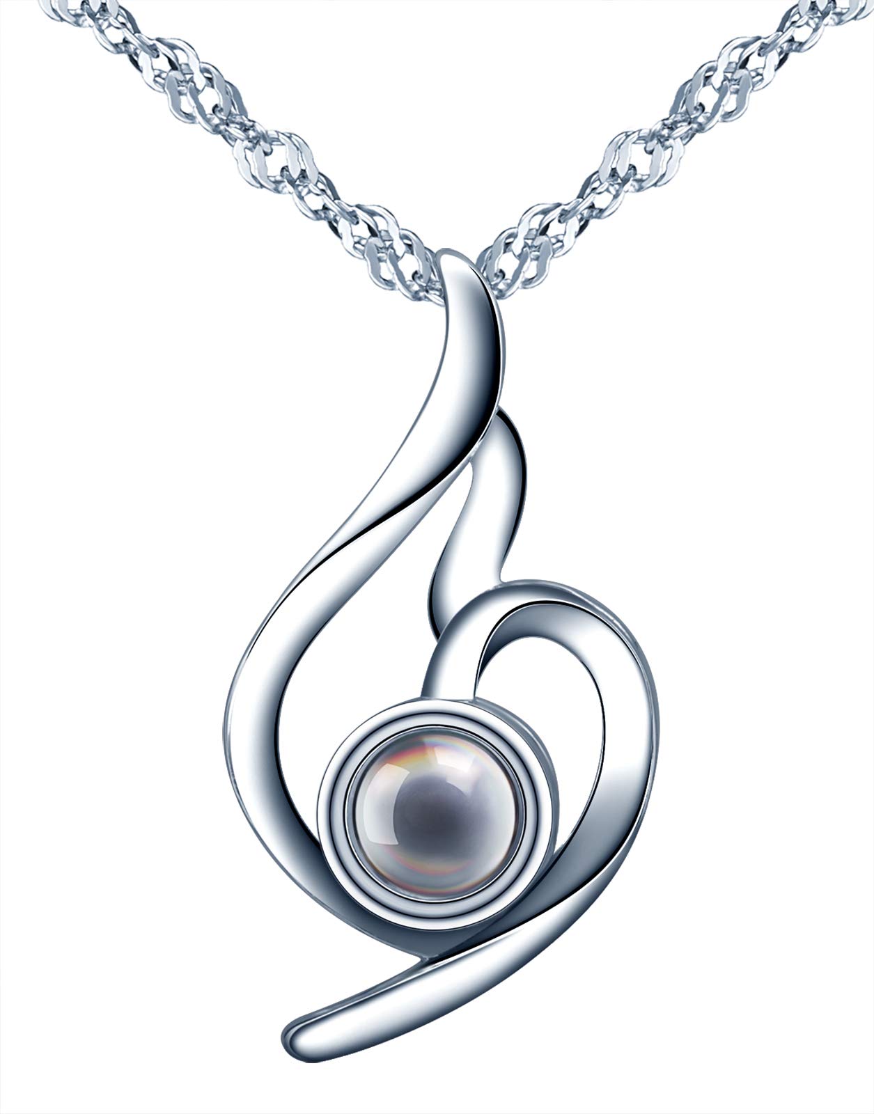 CPSLOVECollar de plata 925 para mujer, Colgante piedra de vidrio negro con proyección de Te amo en 100 idiomas, regalo de cumpleaños de Navidad y de San Valentín