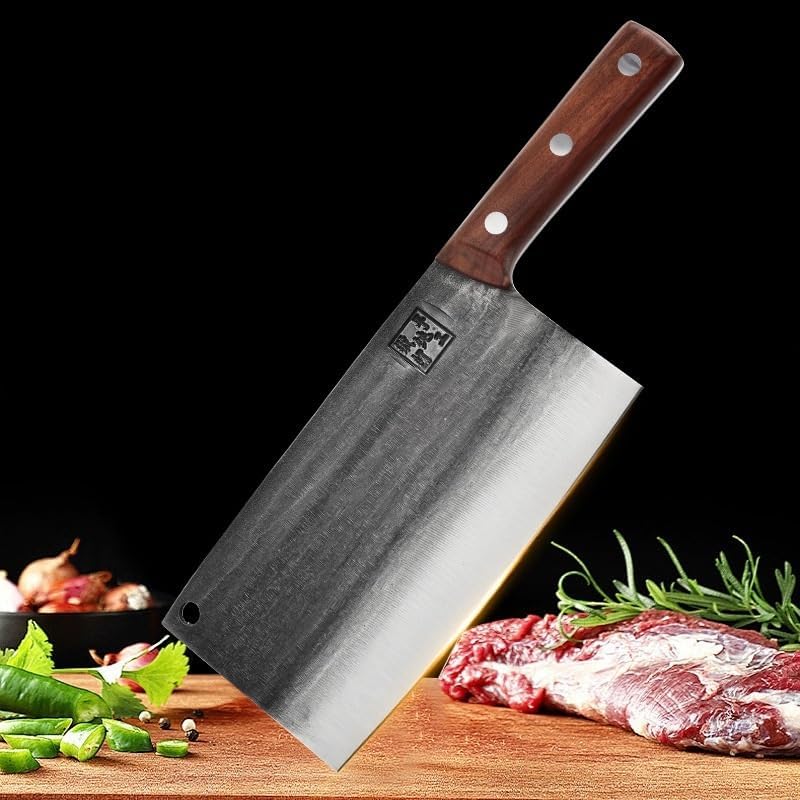 Meat Cleaver Knife, 8 Inch Kitchen Knives Wood Handle Sharp Machete Cleaver Handmade Forged Professional Chop Knife Bone Meat And Poultry Tools