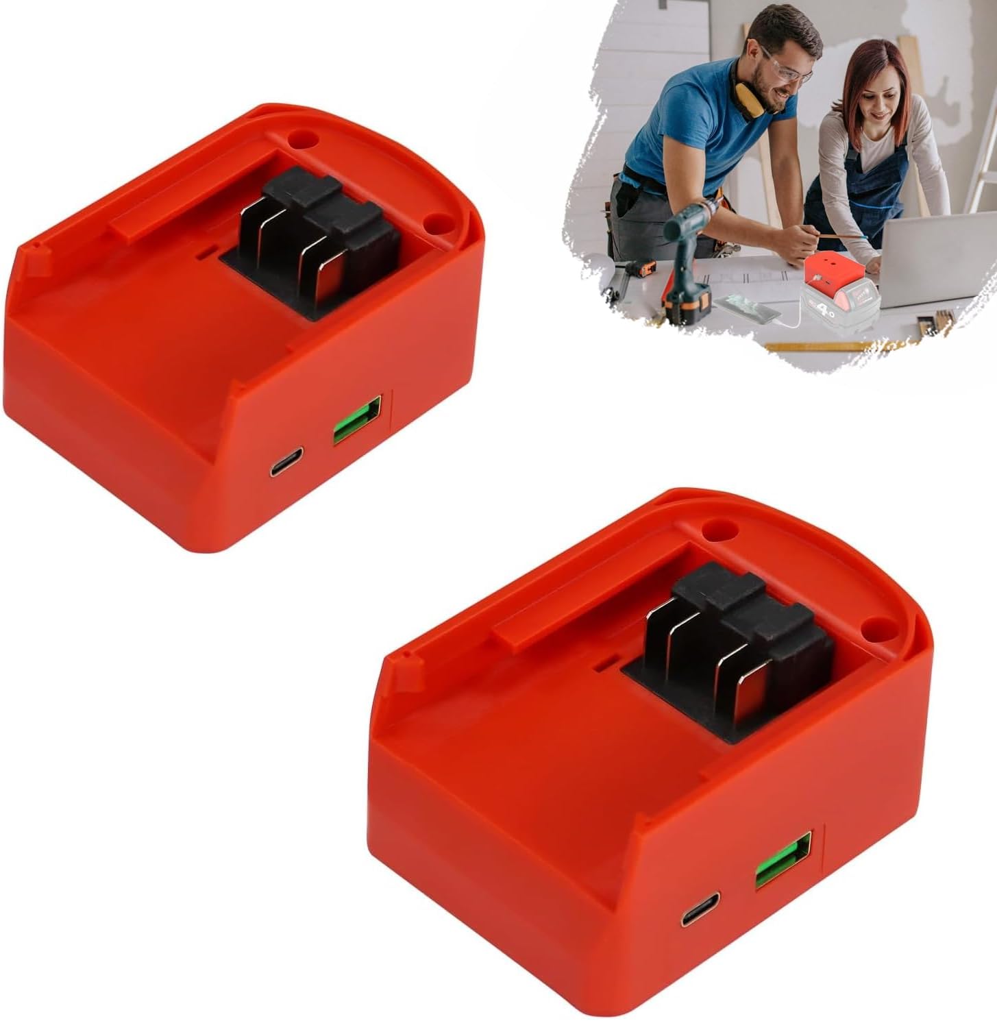 USB Charger Adapter for Milwaukee 18V Battery, biuonga 2 Pack Fast Charging Adapter for M18 Battery with USB Type-C Interface DC 5V/3A, 9V/2.22A PPS 3.3V-11V/2A,12V/1.5A (Adapter Only)