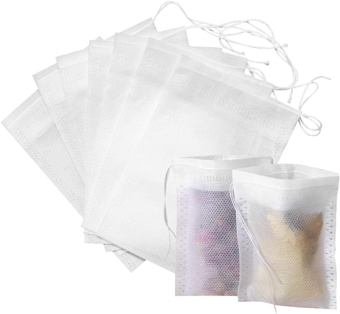 100Pcs Disposable Drawstring Tea Filter Bags Non-woven Fabric Pouches Seal Mesh Bags Coffee Sachet Bags for Loose Leaf Tea, Coffee, Herb, Spice
