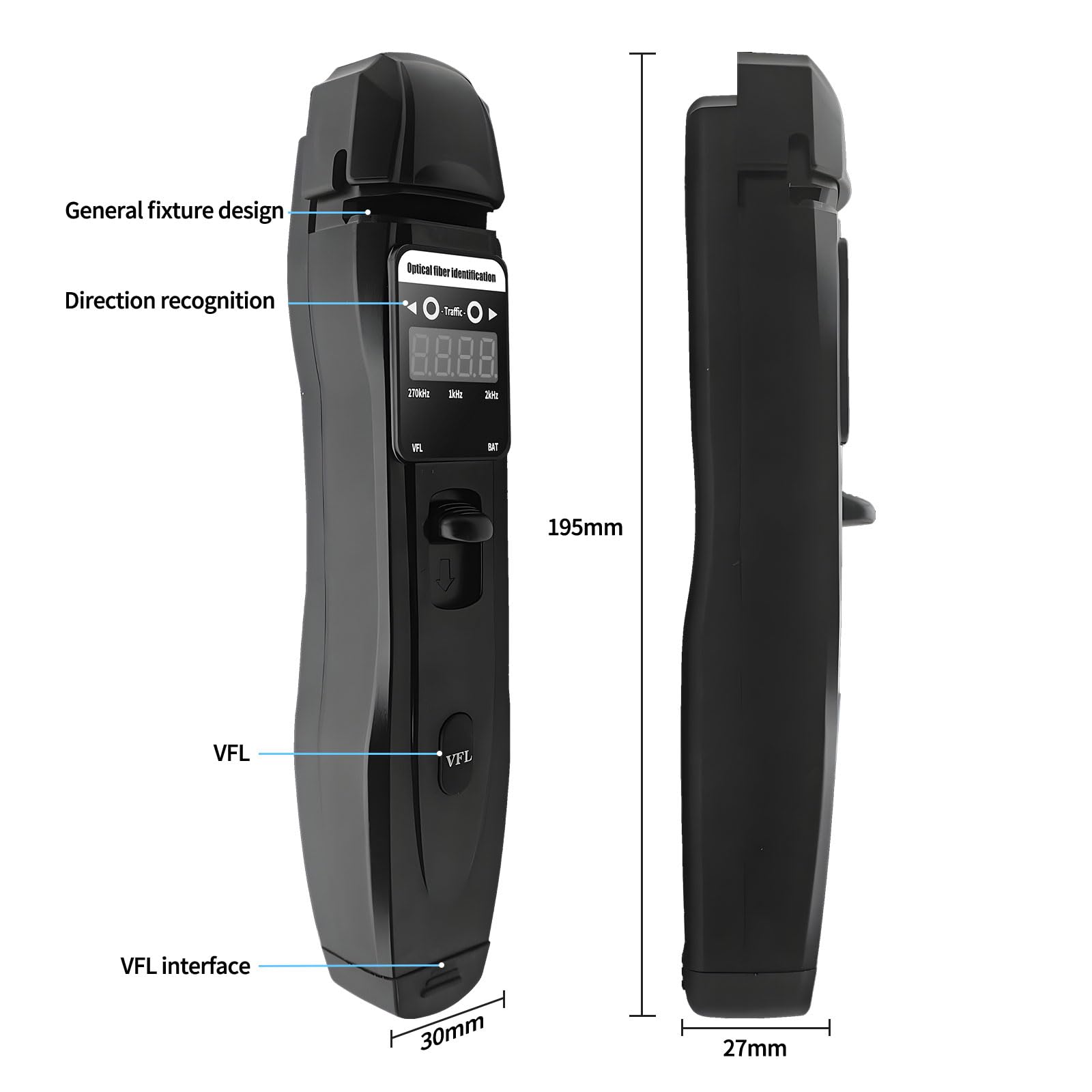 Henkion Identificador de fibra óptica de mano, probador óptico de 800 Nm a 1700 Nm, probador de inspección de fibras ópticas, identificador de fibra óptica en tiempo real con localizador de fallos VFL