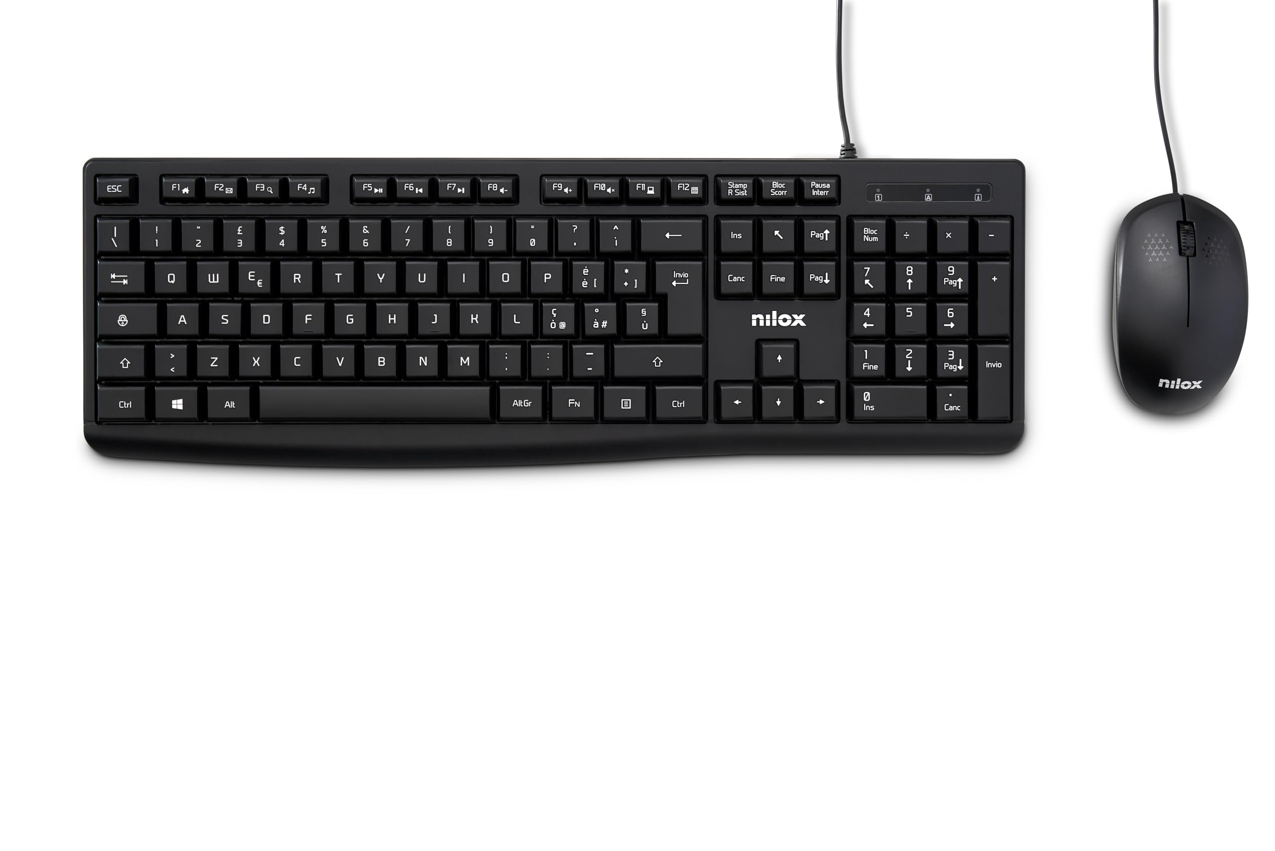 Nilox NXKMIT0012 USB Keyboard and Mouse Italian Layout Keyboard Mouse with Optical Sensor 1200 DPI Compatible with Windows, Linux, Mac