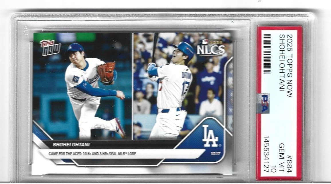 2025 Graded Psa Gem Mint 10 Shohei Ohtani Baseball card #884 Historic Game With 3 HR’s Hit And10 K’s Pitched in NLCS Dodgers 4 Time Mvp Superstar