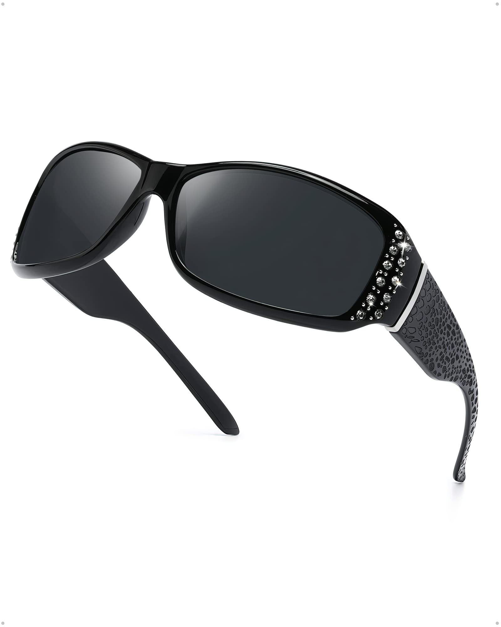 LVIOETrendy Polarized Rhinestone Sunglasses for Womens Wrap Around Style with UV Protection LS010