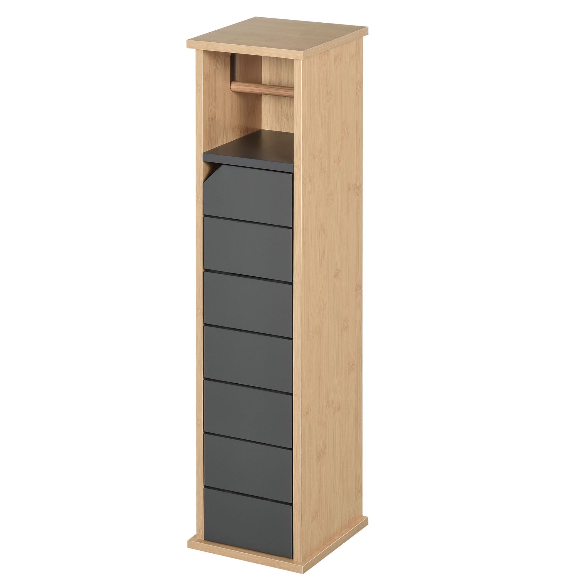 HOMCOM Support Papier Toilette - Porte-​Papier Toilette - 2 Niveaux MDF Gris Bambou