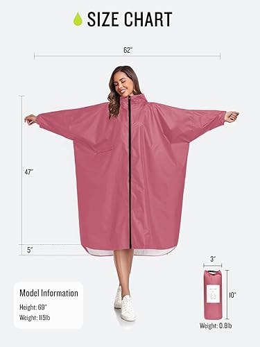 Miniatura 7 de SaphiRose Waterproof Rain Poncho Jacket with Hood and Pockets for Adults - Portable with Pockets Long Sleeves