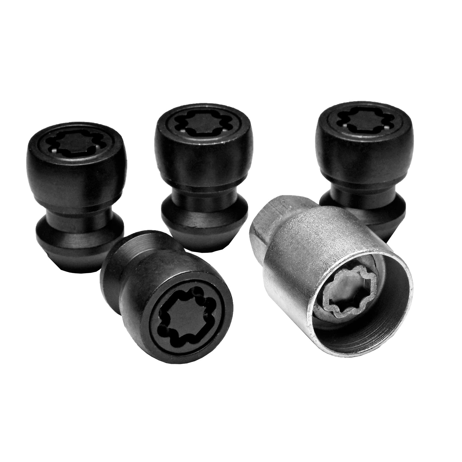 NUOVO MODELLO E TECH EVO5 COMPATIBILE CON FORD O/E (POST-2012 MODELLI) MK5 QUALITÀ ANTIFURTO BLOCCO DADO RUOTA SET (4 DADI E CHIAVE) N M12 x 1.5 19X 60° - NERO 070/5