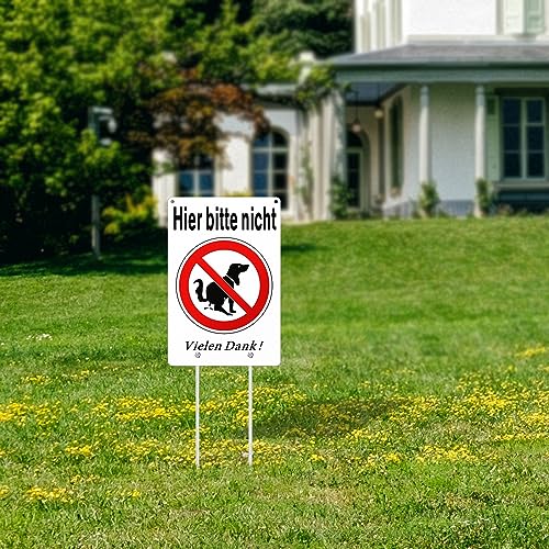 SINMAO Hundeschilder für Gartenzaun Schild Metall mit Erdspieß Alu Schild Hunde Verboten Lustig 30x20cm Inklusive Montagezubehör und Schraubenschlüssel