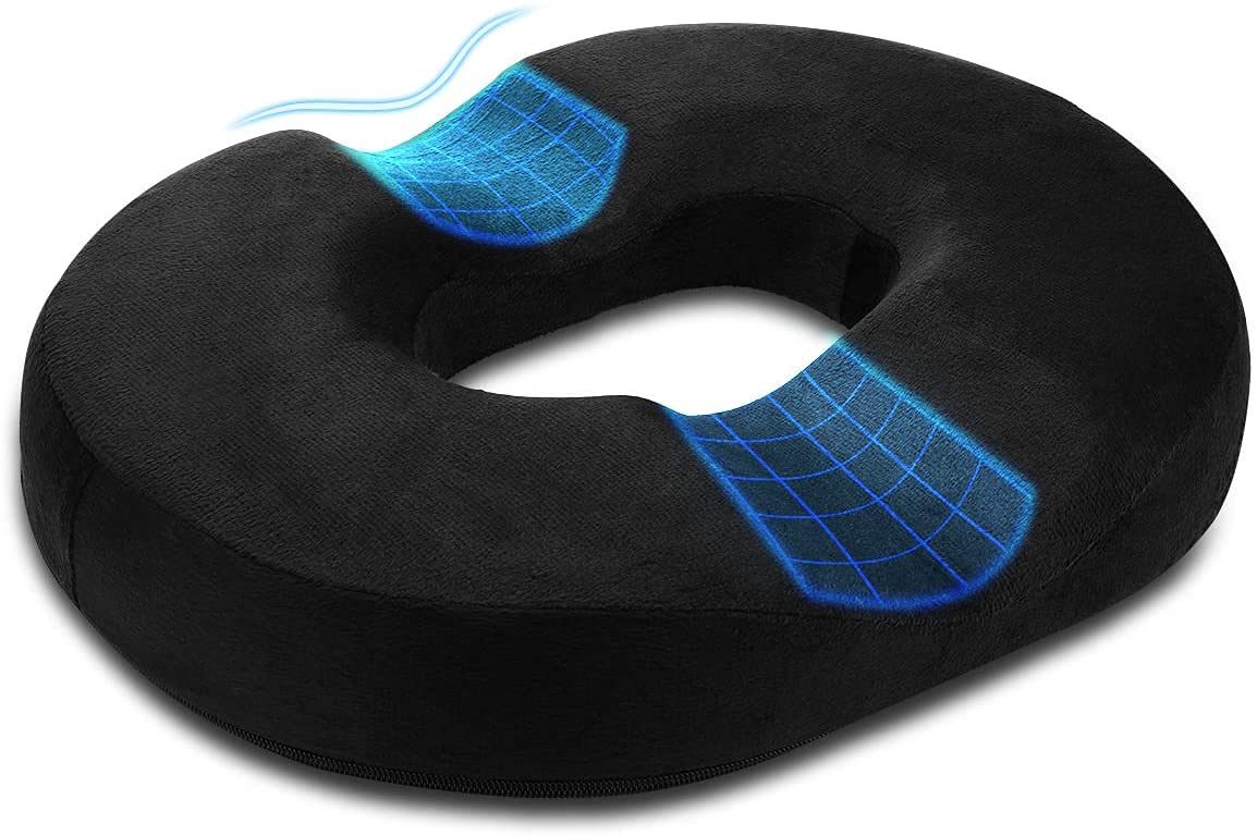 Donut Pillow Hemorrhoid Tailbone Cushion - Orthopedic Pain Relief Pillow for Pregnancy, Coccyx, Bed Sores, Post Natal, Sciatica,18 Inches Black