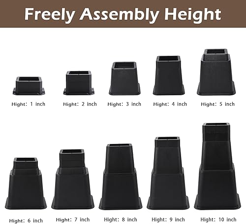 Miniatura 3 de LUCKYQTQH Elevadores ajustables para muebles de cama  Elevación en alturas de 1,2,3,4,5,6,7,8,9 a 10 pulgadas, elevadores resistentes para sofá y