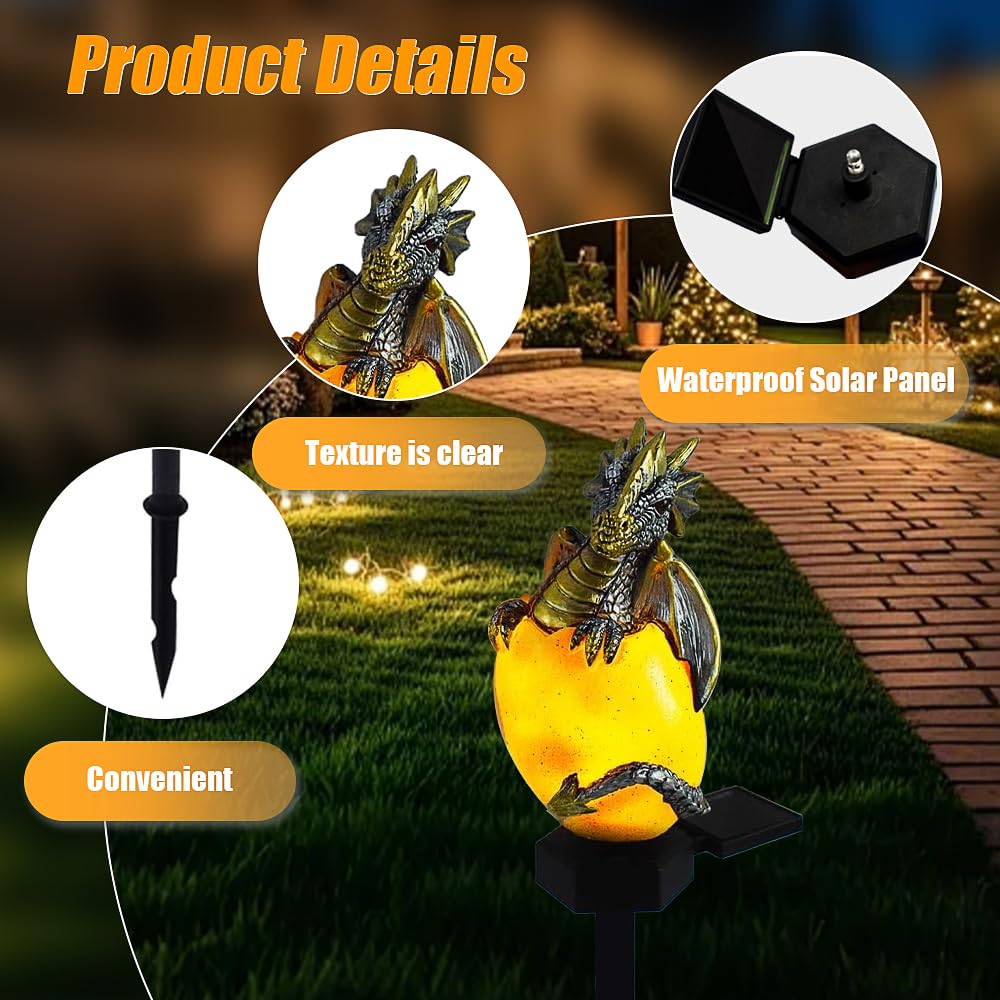 Drachen Figuren mit Solarlampen, Solarenergie Drachen Haustier Licht, Lustige Gartenfiguren mit Dämmerungssensor, Tier Bodenlampe Draußen Wetterfest für Osterdekoration und Gartenbeleuchtung