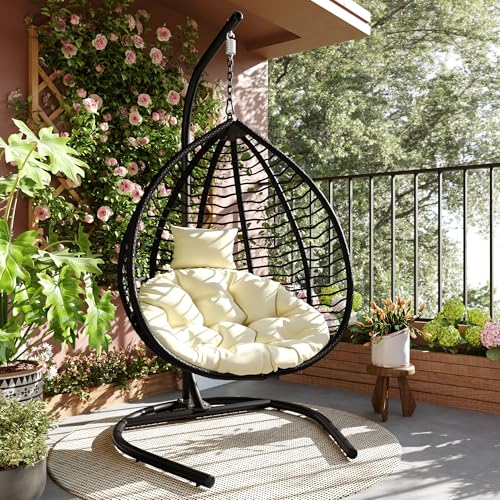 GDFStudio Hammock Chair with Stand, Rattan Wicker Hanging Egg Chair