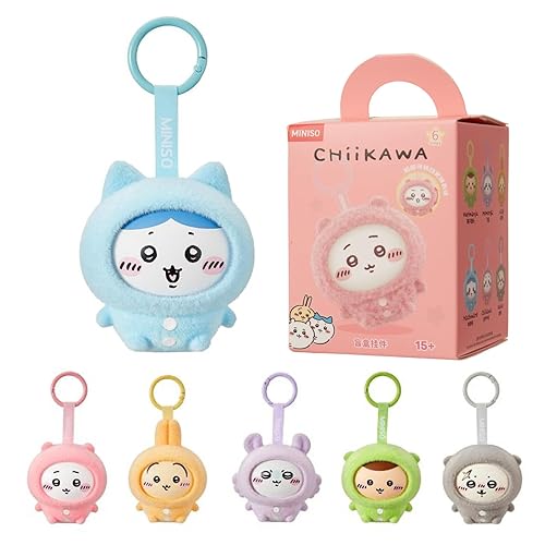 MINISO Chiikawa Pajama Party Changeable Face Blind Box - Plush-Style Keychain Charm Collectible, Single Box, Cute Anime Figure with Interchangeable Expressions for Bag & Display
