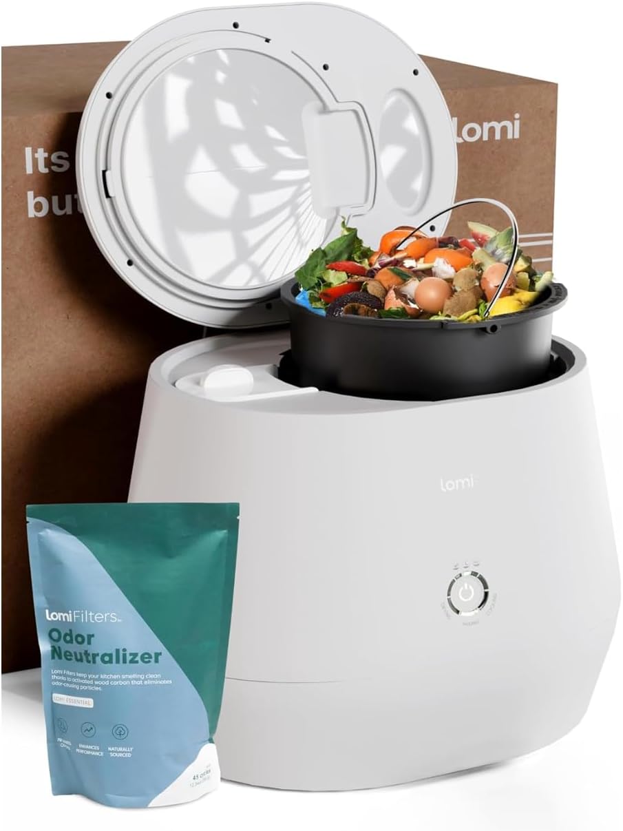Lomi 1.3 Kitchen Composer | World's First Smart Waste™ Home Food Upcycler | Single Button Turning Waste into Natural Fertilizer Indoor Compost - Electric Kitchen Food Recycler
