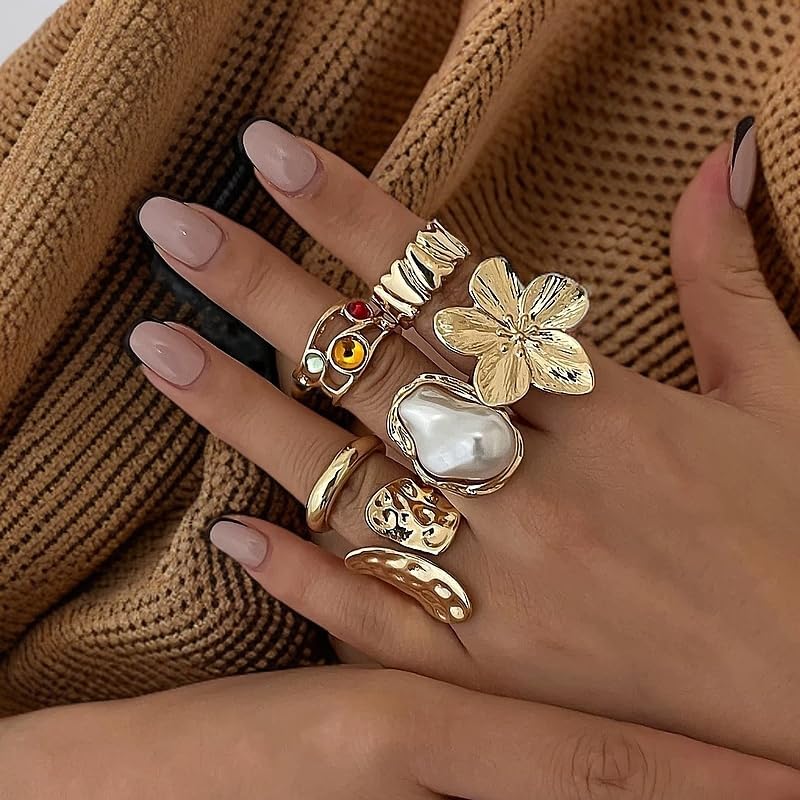 Chunky Gold Rings for Women Non Tarnish Stackable Flower Rings Vintage Open Finger Knuckle Ring Sets Statements Jewelry - Image 3