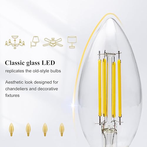 Miniatura 4 de DiCUNO Bombilla LED de candelabro E12 equivalente a 40 W, 550 lúmenes, blanco natural 4000 K, bombilla de filamento LED transparente B11 de 4 W, no